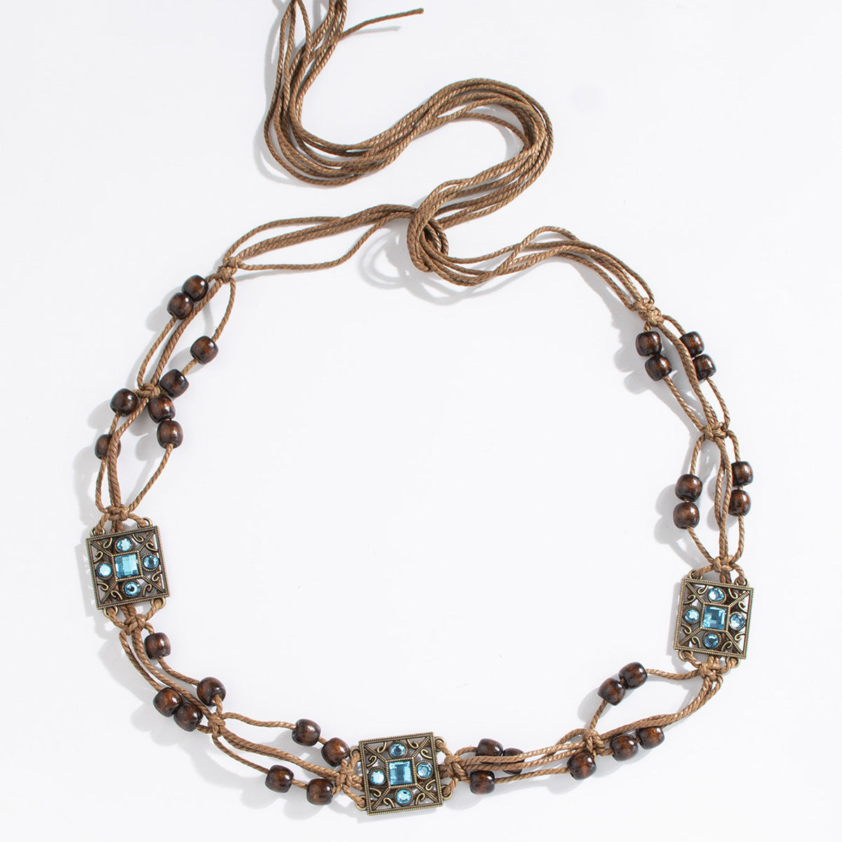 Wholesale Bohemian Butterfly Rhinestone Braided Handmade Wooden Bead Belt